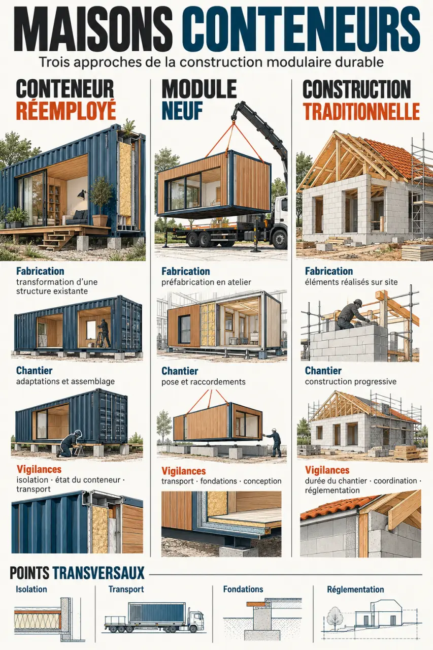 L’essor des maisons conteneurs dans la construction modulaire durable comparé au modulaire neuf et à la construction traditionnelle