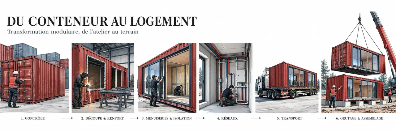 Étapes de transformation d’un container en maison conteneur pour la construction modulaire durable