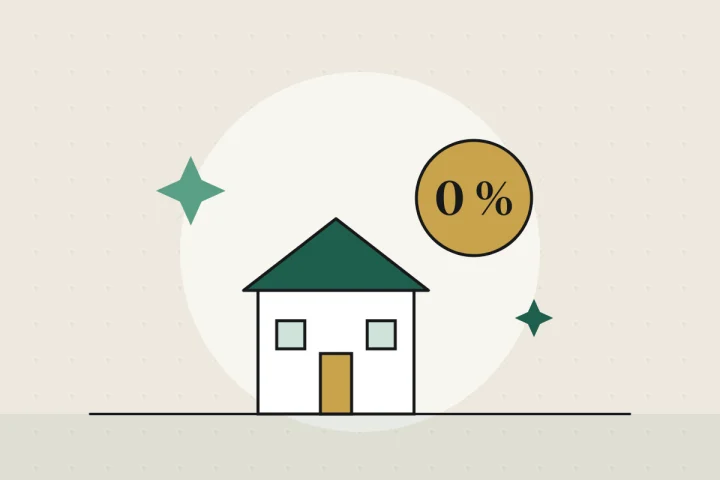 Illustration : maison neuve et badge prêt à taux zéro